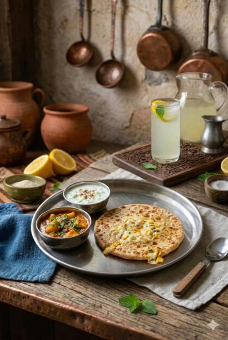 Corn Cheese + Paneer Paratha+lemon water